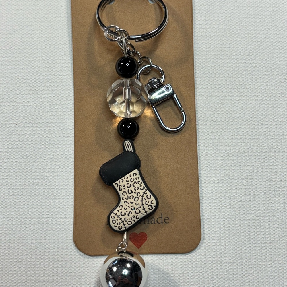 Leopard Print Keychain with Black and Silver Accents